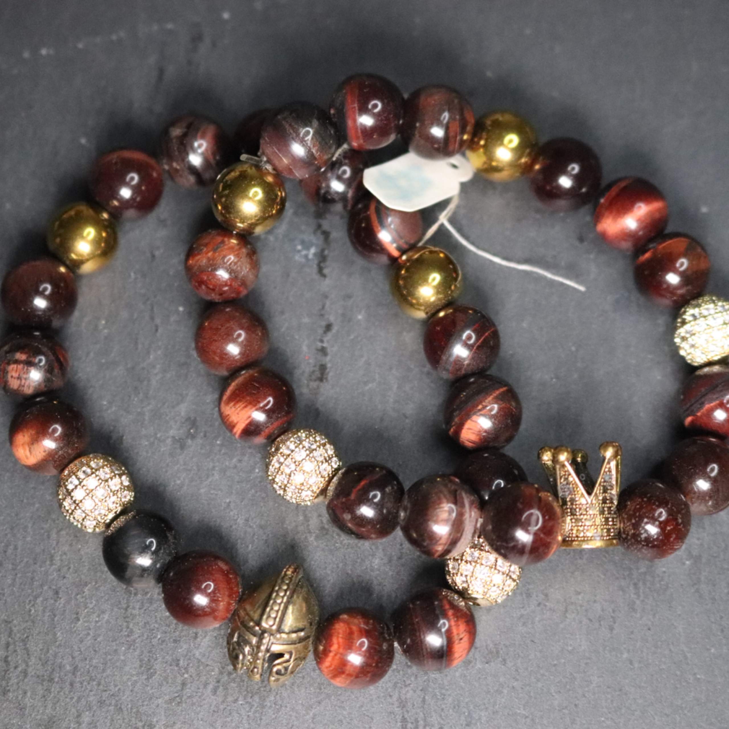 Crowned in Confidence Red Tiger’s Eye Bracelet Set